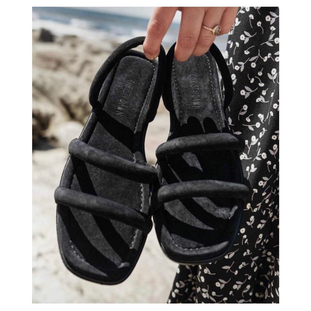 Christy Dawn Monroe Sandal in Noir Suede